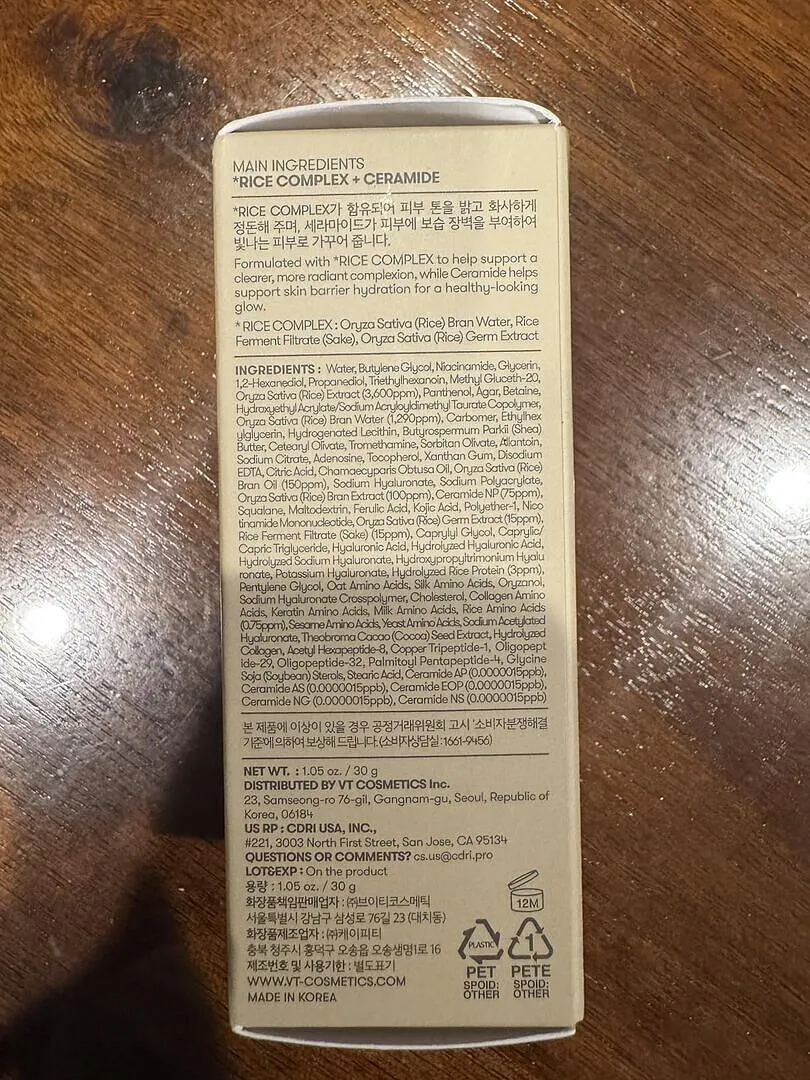 VT Cosmetics Rice Ceramide sérum riz éclat