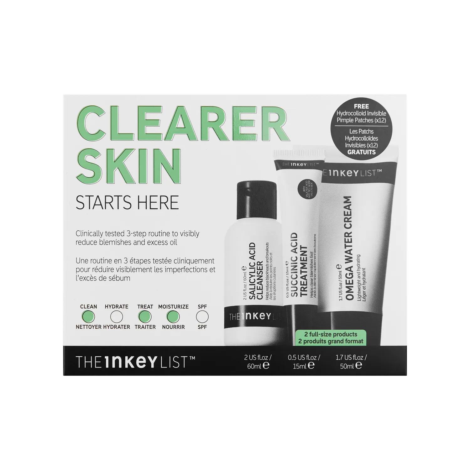 THE INKEY LIST Clearer Skin Trio soin visage boutons acide