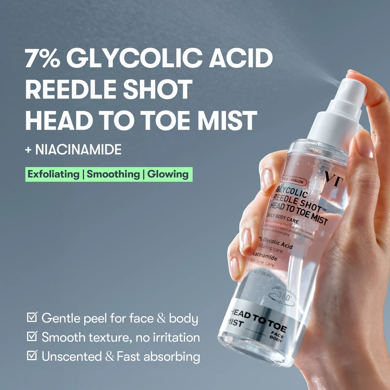 VT Reedle Shot Glycolic Head To Toe Mist brume corps 7% glycolique