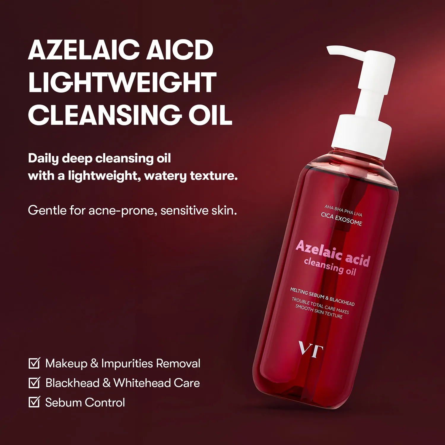 VT Cosmetics Azelaic Acid Cleansing Oil huile sébum