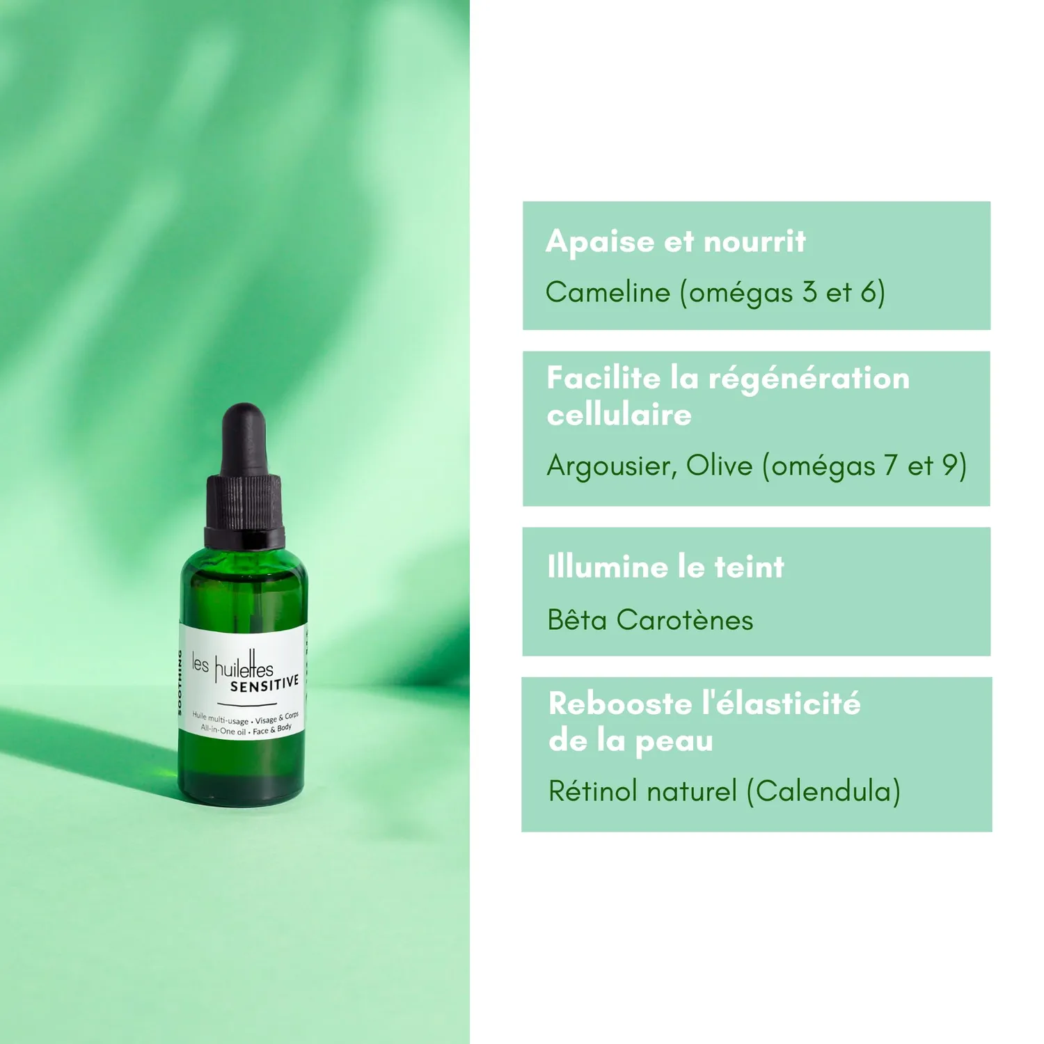 Les Huilettes Sensitive All-in-One huile visage peaux sensibles