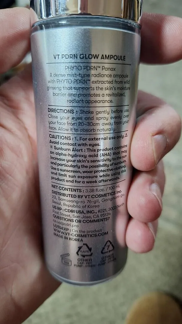 VT PDRN Glow Ampoule brume éclat au ginseng